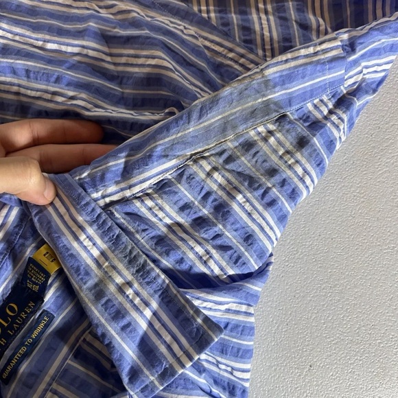 New Men's POLO RALPH LAUREN Blue Striped Casual Cotton Shirt Slim Fit Sz XLT - Picture 11 of 13